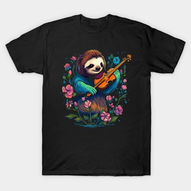 Sloth Playing Violin T-Shirt by JH Mart